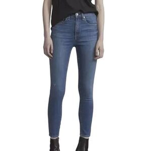 rag & bone High Rise Ankle Skinny Jeans Raw Hem Tonal River Medium Wash Size 28
